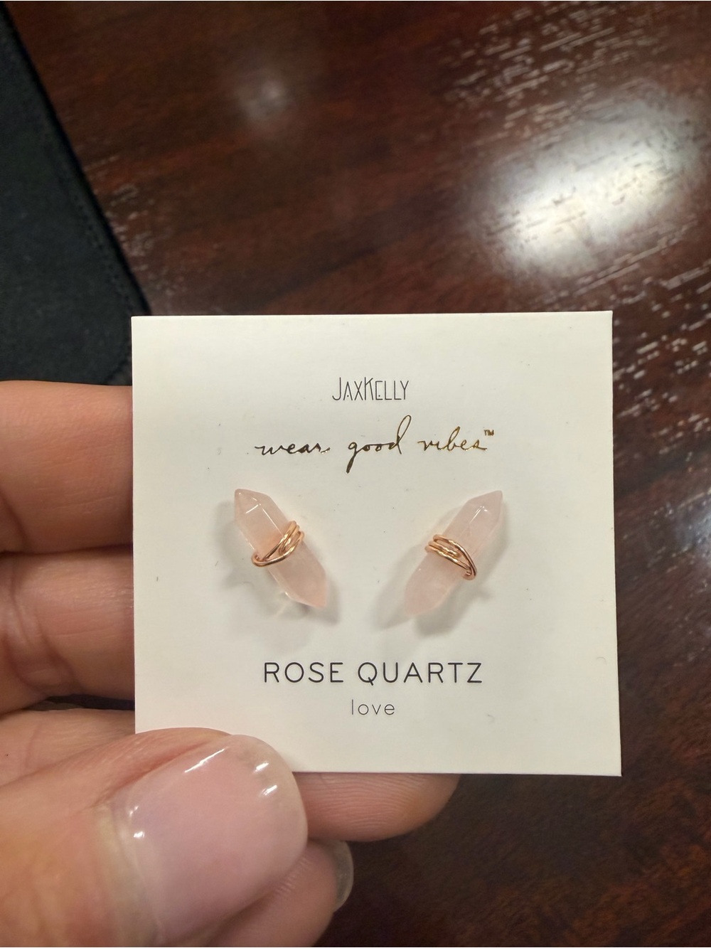 Rose Quartz Stud Earrings in Pale Pink with Gold Accents